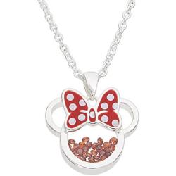 Disney Birthstone Women and Girls Jewelry Minnie Mouse Silver Plated Shaker Pendant Necklace, 18+2'' Extender
