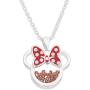 Disney Birthstone Women and Girls Jewelry Minnie Mouse Silver Plated Shaker Pendant Necklace, 18+2'' Extender