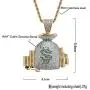 KMASAL Jewelry Men Hip Hop Money Bag CZ Cluster Pendant Iced Out Bling Cubic Zircon 18K Gold Plated Diamond Necklace with Stainless Rope Chain