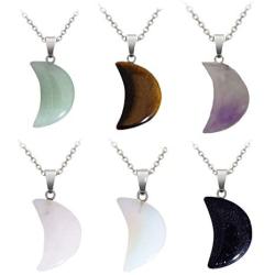 MIGLUFA 6Pcs Natural Stone Pendant Necklace Healing Point Reiki Gemstone Crystal Jewelry Making for Women