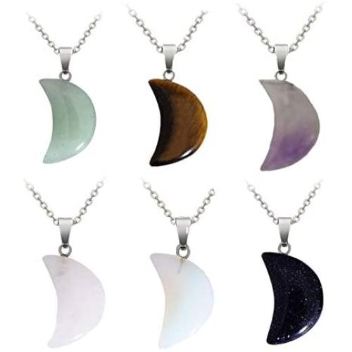 MIGLUFA 6Pcs Natural Stone Pendant Necklace Healing Point Reiki Gemstone Crystal Jewelry Making for Women