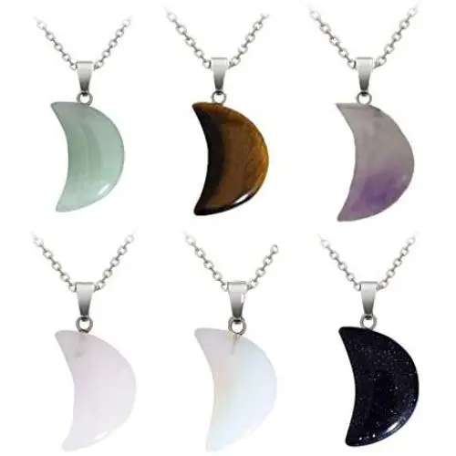 MIGLUFA 6Pcs Natural Stone Pendant Necklace Healing Point Reiki Gemstone Crystal Jewelry Making for Women