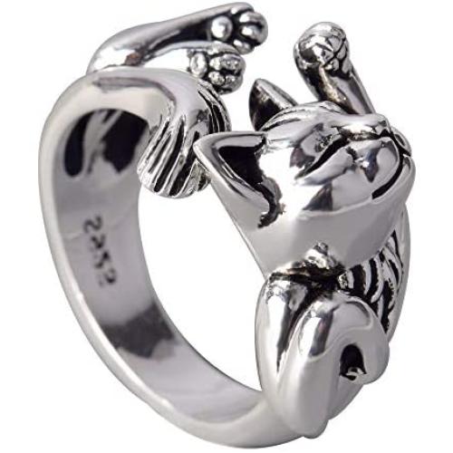 kimairy Cat Rings, Flash Mens Cat Ring Gifts for women Girls Adjustable Paws Finger Silver Cute Rings Cat Lovers Animal Ring For Men