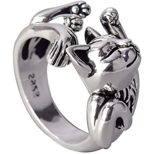 kimairy Cat Rings, Flash Mens Cat Ring Gifts for women Girls Adjustable Paws Finger Silver Cute Rings Cat Lovers Animal Ring For Men