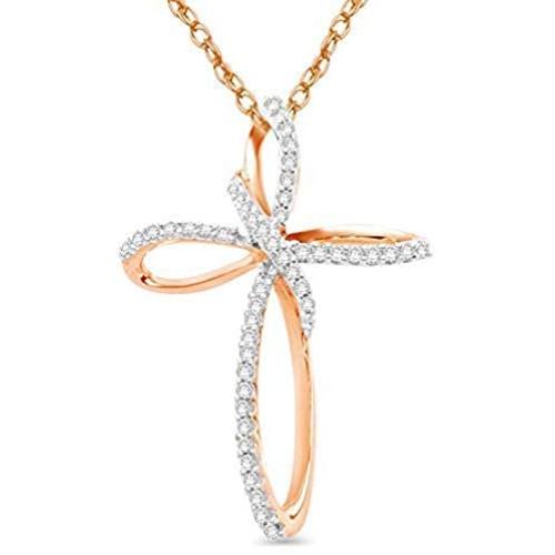 Jewelili 10kt Gold 1/5cttw Natural White Diamond Cross Pendant Necklace, 18'' Rope Chain