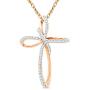 Jewelili 10kt Gold 1/5cttw Natural White Diamond Cross Pendant Necklace, 18'' Rope Chain