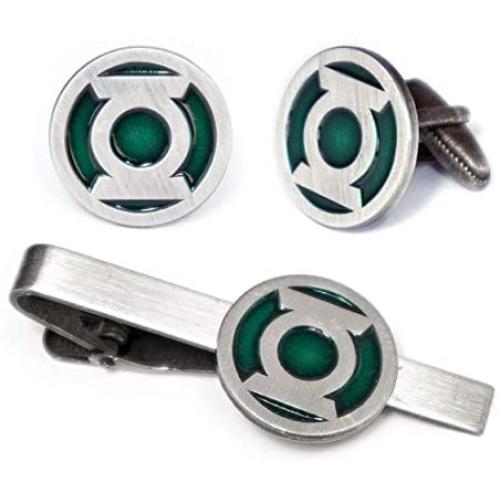 SharedImagination Green Lantern Cufflinks, Justice League Tie Clip, Batman vs Superman Tie Tack Jewelry, Green Lantern Logo Cuff Links Link Wedding Party Gift, Avengers Groomsmen Gifts