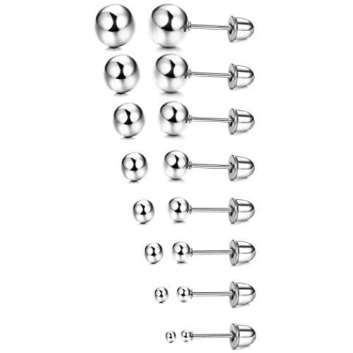 Udalyn 8 Pairs Stainless Steel Ball Earrings Studs Screw Backs Ear Cartilage Earrings for Women Men 1.5-7mm