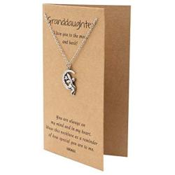 Quan Jewelry Handcrafted Grandmother Granddaughter Pendant Necklace, I Love You to the Moon and Back!, Meaningful Gifts from Grandmother, Inspirational Quote Greeting Card