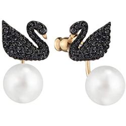 SWAROVSKI Womens Iconic Swan Jewelry Collection, Rose Gold Tone Finish, Black Crystals