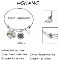 WSNANG Autism Awareness Jewelry Autistic Encouragement Gift Autism Mom/Aunt/Nana/Sister Wire Bangle with Teach Love Autism Charm Jewelry