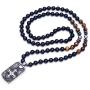 PEARLADA Gothic Skull Necklace Pendant Necklace Fashion Star of David and Cross Dangle Necklaces Long Black Onyx Beads Jewelry Handmade for Women Stainless Steel Necklace