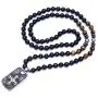 PEARLADA Gothic Skull Necklace Pendant Necklace Fashion Star of David and Cross Dangle Necklaces Long Black Onyx Beads Jewelry Handmade for Women Stainless Steel Necklace