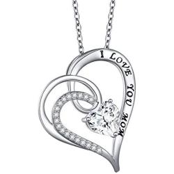 S925 Sterling Silver I Love You Mom Heart Pendant Necklace for Mother Mama Mommy Mum Birthday Jewelry Gifts