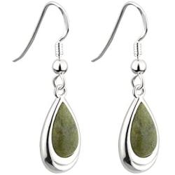 Connemara Marble Earrings Celtic Irish Teardrop Rhodium Plated Made in Ireland