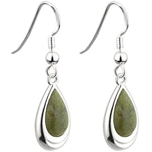 Connemara Marble Earrings Celtic Irish Teardrop Rhodium Plated Made in Ireland