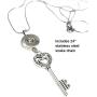 Key Pendant Snap Charm Necklace Stainless Steel 24 Inch