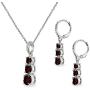 Sterling Silver Genuine or Synthetic Gemstone 3-Stone Journey Pendant Necklace & Dangle Leverback Earrings Set