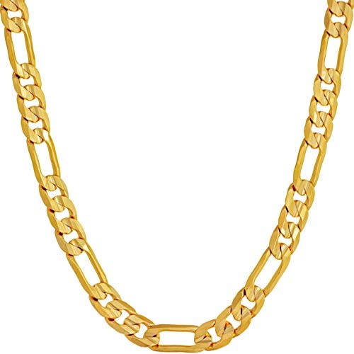 LIFETIME JEWELRY 6mm Figaro Chain Necklace for Men & Women 24k Real Gold Plated