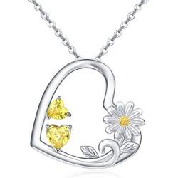 Waysles Daisy Flower Necklace for Women 925 Sterling Silver Heart Sunflower Necklace Jewelry Cubic Zirconia Birthday Gifts for Mother Girlfriend