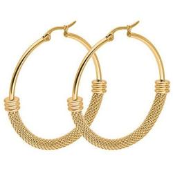 IDB Surgical Stainless Steel Big Hoop Mesh Style Earrings - Gold tone / Silver tone - 2 different sizes to choose from