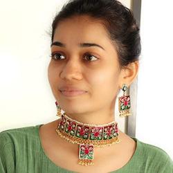 Aheli Indian Traditional Bollywood Style Enamel Necklace Earring Set Ethnic Jewelry