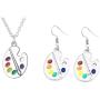 Unique Charm Paint Palette Dangle Earrings Necklace Set Paint Brush Drop Earrings Colorful Paint Palette Drop Earrings for Women Artist Painter Jewelry