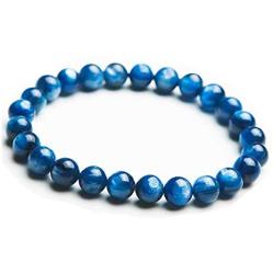 7mm Genuine Natural Kyanite Gemstone Crystal Stretch Blue Round Bead Bracelet AAAA