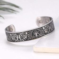 fishhook Viking Nordic Tree of Life Raven Talisman Stainless Steel Magnetic Therapy Cuff Bangle Bracelet for Women Men