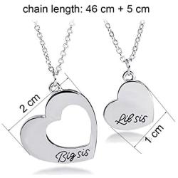 KUIYAI Sister Necklace for 2 Big Sister Little Sister Heart Pendant Necklace