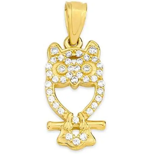 10k Real Solid Gold Owl Pendant Set with Cubic Zirconia Stones, Graduation Gift Charm for Knowledge and Good Luck 10k Real Solid Gold Owl Pendant Set with Cubic Zirconia Stones, Graduation Gift Charm for Knowledge and Good Luck