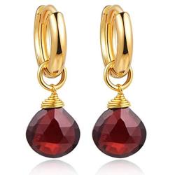 Piara Genuine Red Garnet Drop Earrings, Handmade 18K Gold Plated Dangle Earrings, Earrings Hoops Jewelry For Women, January Birthstone