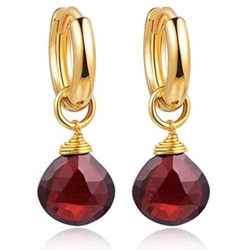 Piara Genuine Red Garnet Drop Earrings, Handmade 18K Gold Plated Dangle Earrings, Earrings Hoops Jewelry For Women, January Birthstone