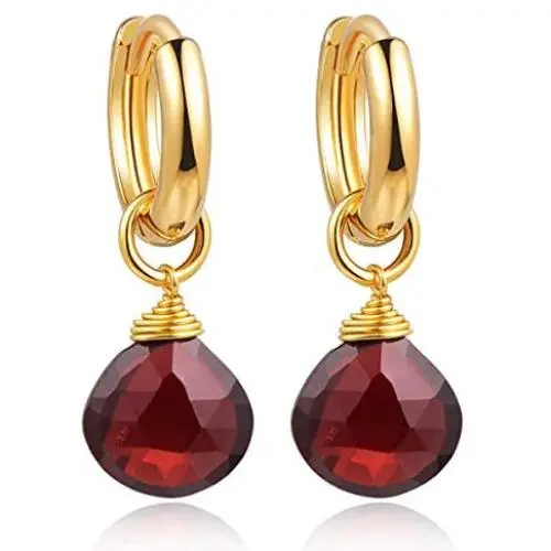 Piara Genuine Red Garnet Drop Earrings, Handmade 18K Gold Plated Dangle Earrings, Earrings Hoops Jewelry For Women, January Birthstone Piara Genuine Red Garnet Drop Earrings, Handmade 18K Gold Plated Dangle Earrings, Earrings Hoops Jewelry For Women, January Birthstone