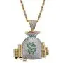 KMASAL Jewelry Men Hip Hop Money Bag CZ Cluster Pendant Iced Out Bling Cubic Zircon 18K Gold Plated Diamond Necklace with Stainless Rope Chain