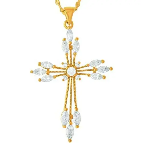 LIFETIME JEWELRY Cubic Zirconia Snowflake Cross Necklace Chain 24k Gold Plated
