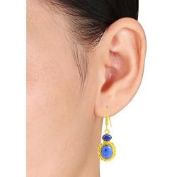 Yellow Gold Overlay Solid Brass Dangle Earrings For Women Hypoallergenic 10.60 Ct Royal Blue Lapis Lazuli Flower Hanging Earring September Birthstone Valentines Birthday Gift For Her By Orchid Jewelry