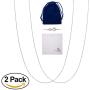 2 PACK - Italian Sterling Silver 1MM Box Chain, Silver Polishing Cloth Included, Sterling Silver Chain Necklace with Spring Clasp, Sturdy Thin Lightweight Chain Necklace, Velvet Gift Pouch Packaging