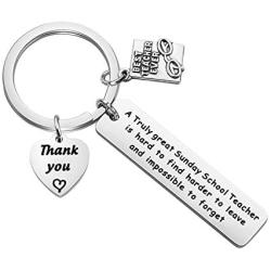 ENSIANTH Sunday School Teacher Keychain A Truly Great Sunday School Teacher is Hard to Find Harder to Leave Keychain Teacher Appreciation Gift