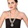 Touchstone Indian Bollywood Handcrafted Traditional Royal Mughal Kundan Polki Meenakari Enamel Colorful Wedding Designer Jewelry Long Necklace Set in Gold and Silver Tone for Women.