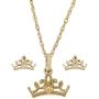 Disney Princess Jewelry for Women, 14K Yellow Gold Tiara Pendant Necklace and Stud Earrings Set, 18” Chain