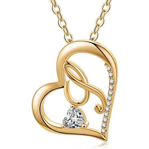 Ursteel Heart Initial Necklace, 14k Gold Plated Dainty Cubic Zirconia Forever Love Heart Letter Pendant Necklaces for Women Teen Girls