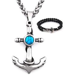 Gungneer USN Anchor Necklace Pendant Stainless Steel Keel Chain Military Navy Jewelry Accessory for Men Women