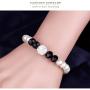 MJartoria Womens Black White Faux Pearls Necklace Earrings Bracelet Jewelry Sets (Black+White)