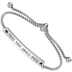 Inspirational Faith Bracelet-This Too Shall Pass- Adjustable Cuff Jewelry with Positive Quotes, Dainty Motivational Gifts for Sisters, Niece, Granddaughter, Female friends