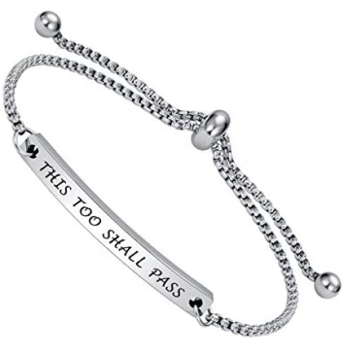 Inspirational Faith Bracelet-This Too Shall Pass- Adjustable Cuff Jewelry with Positive Quotes, Dainty Motivational Gifts for Sisters, Niece, Granddaughter, Female friends