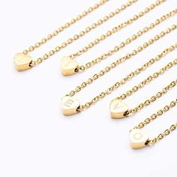 Joycuff Tiny Initial Necklaces for Women Teen Girls Cute Letter Heart Pendant 14K Gold Monogram Dainty Jewelry Birthday for Her Alphabet A-Z