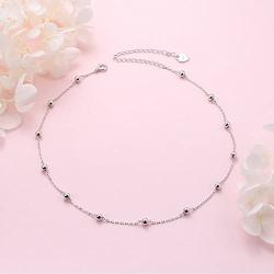 Sterling Silver Jewelry Choker Necklace Pendant Disc Chain Statement Necklace For Women Girls 13+3 inches