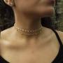 Fettero Dainty Layered Gold Chocker Handmade Beads 14K Gold Fill Heart White Opal Necklace