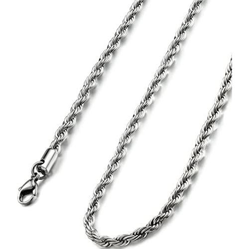 FIBO STEEL 4MM Stainless Steel Twist Rope Chain Necklace for Men Women,16-36 inches